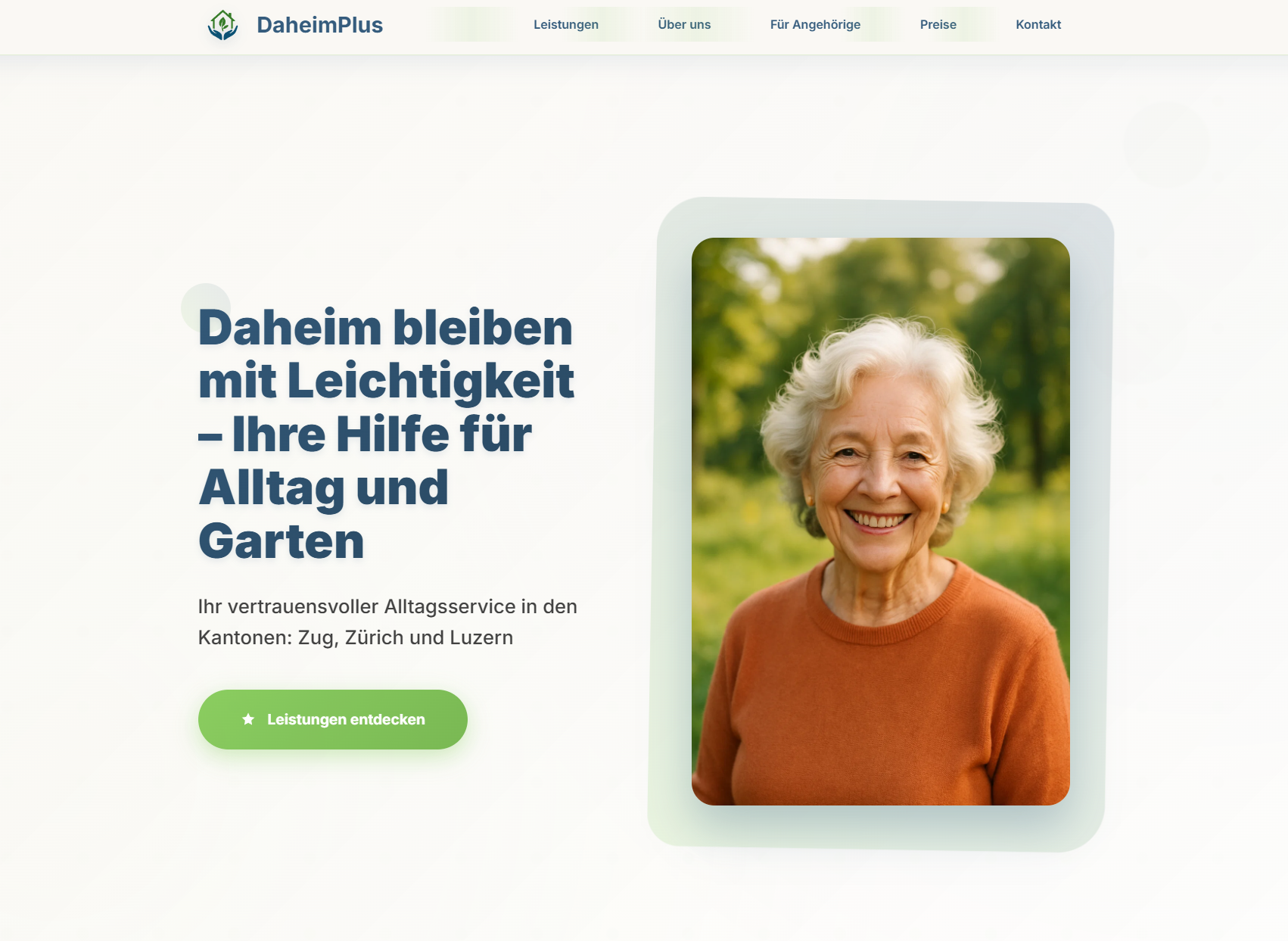 Vorschau der Hero-Sektion von daheimplus.ch